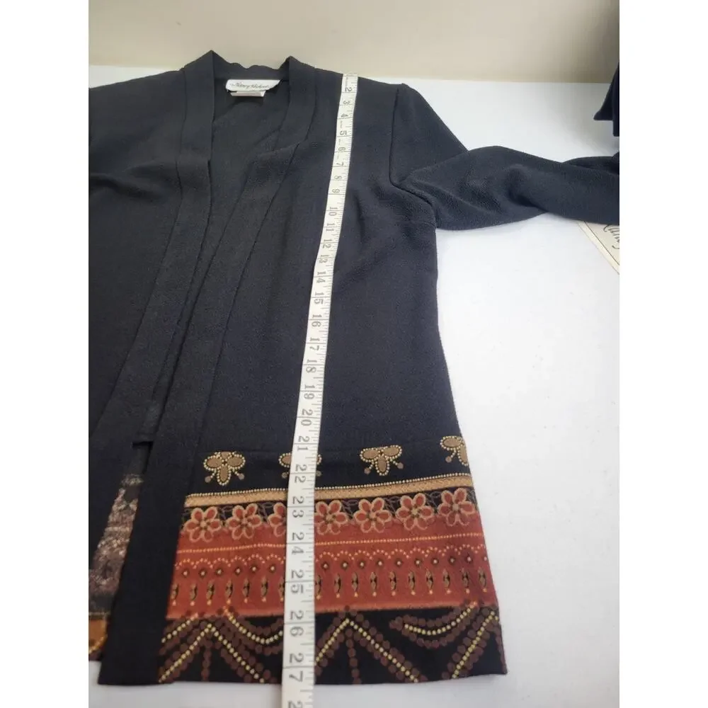 NWT Nancy‎ Michaels Black Floral Open Front Cardigan Sweater Women's Size 8
